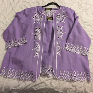 Bob Mackie Lilac Jacket and tank with White Embroidered Cutwork